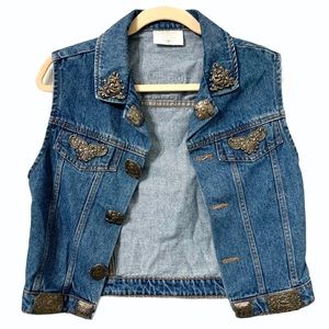 Vintage blue jean Vest with embellishments